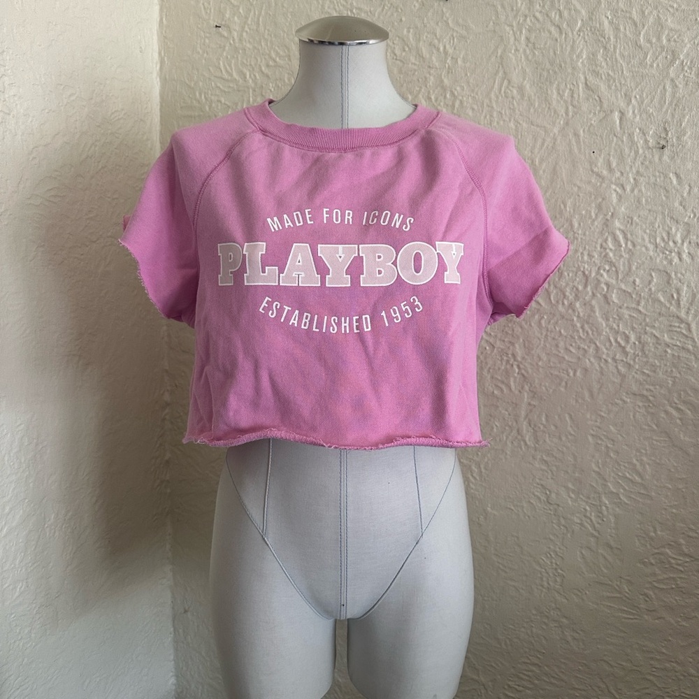 Playboy x PacSun Pink Cropped Short Sleeve Sweatshirt Top Small Made For Icons